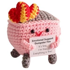 Crochet Emotional Support PINK Dumpster Fire Plush Amigurumi Stress Toy Gift NEW